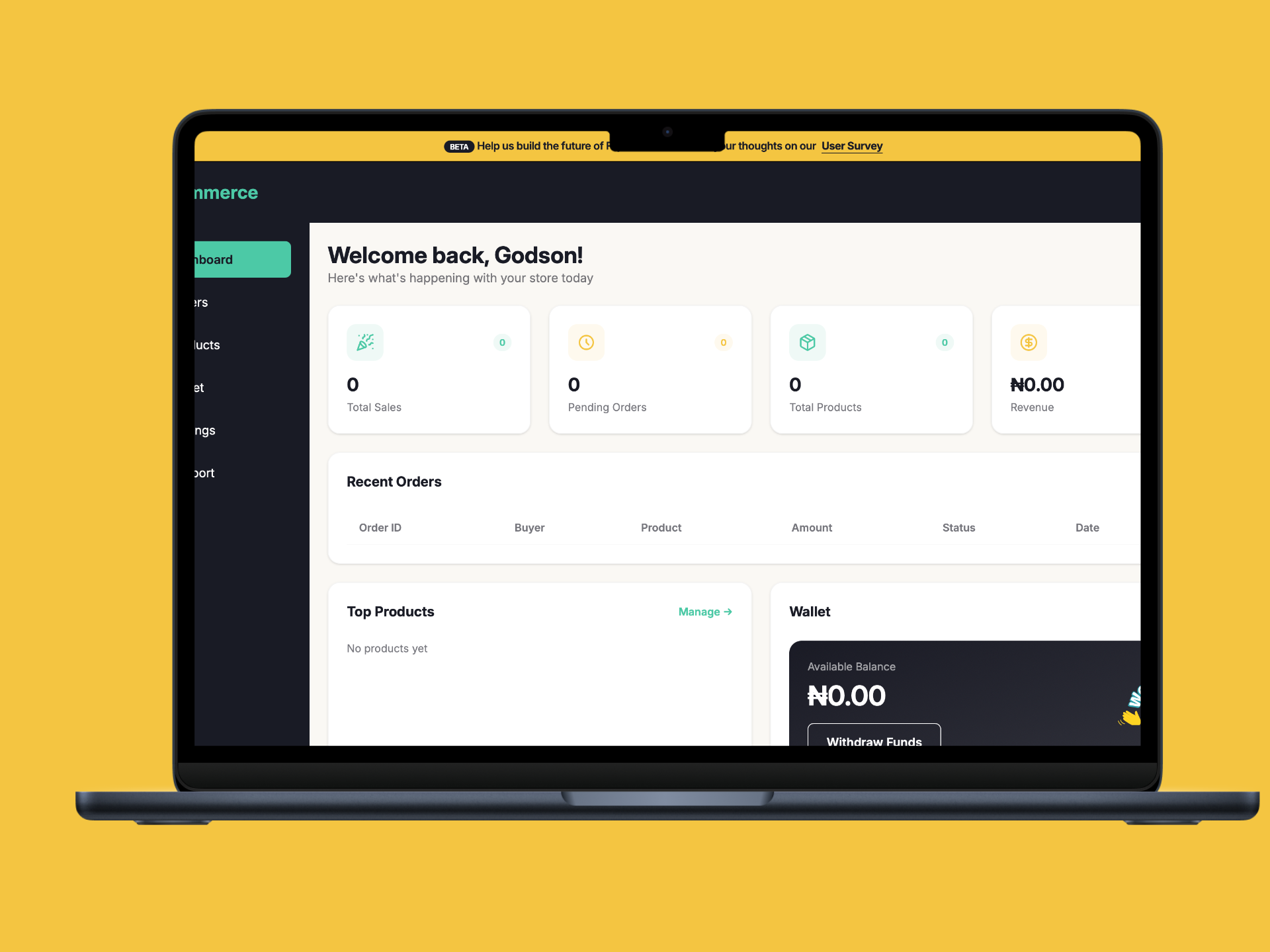 FujiCommerce buyer app on desktop